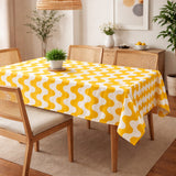 Dopamine Wavy Stripes Retro Yellow Maximalist Tablecloth SUNVIBE