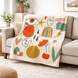 Abstract Shapes Third Eye Burnt Orange Boho Fleece Throw Blanket VEDA