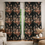 Dark Botanical Garden Watercolor Bouquet Floral Blackout Window Curtain VELORA