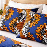 African Kitenge Blue Orange Ethnic Floral Cotton Duvet Cover Set ADAMMA