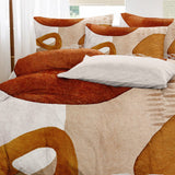 Abstract Art Terracotta Orange Ivory Beige Boho Cotton Duvet Cover Set ADELE