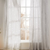 Abstract Modern Minimalist Thin Leaves Grey Semi Sheer Window Curtain ADLEY