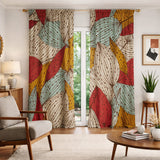 Abstract Decorative Leaves Mid Century Modern Blackout Window Curtain ALYSSUM