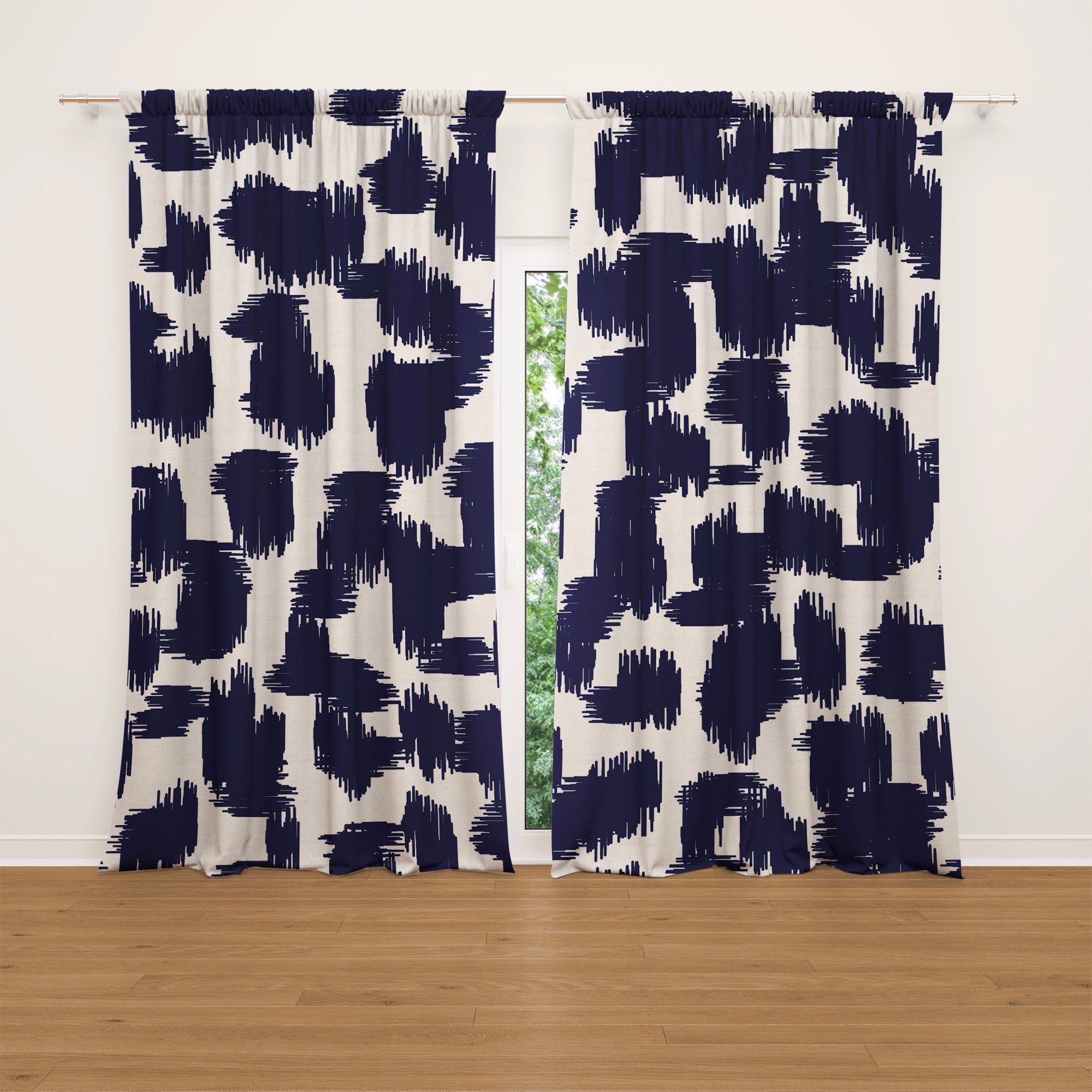 Ikat Abstract Midnight Blue Blackout Window Curtain AMINAH