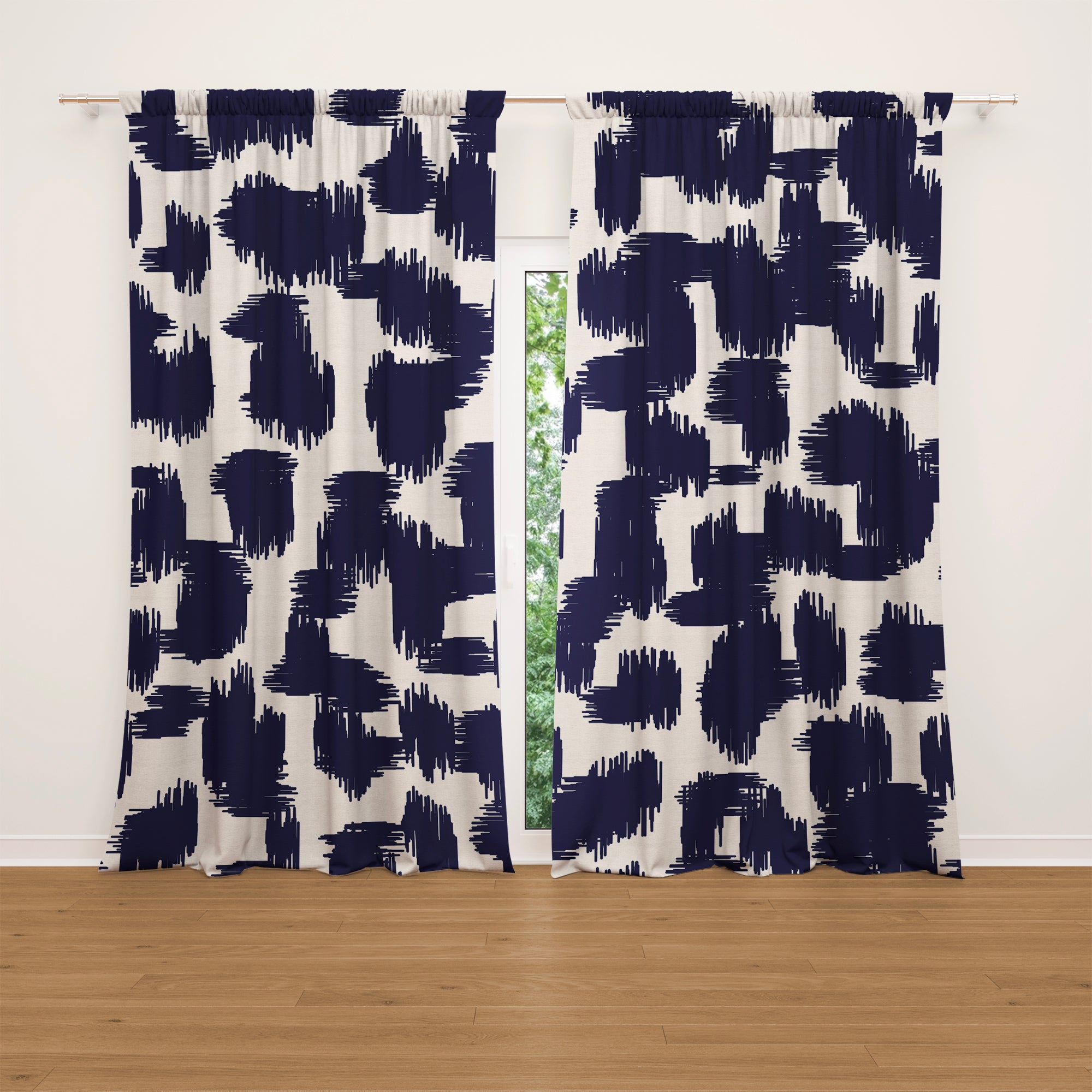 Bold Abstract Ikat Midnight Blue Blackout Window Curtain AMINAH