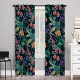 Elegant Botanic Garden Dark Green Floral Blackout Window Curtain GARDEN