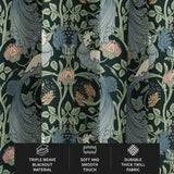 Enchanted Dark Vintage Flowers Birds Botanic Retro Blackout Window Curtain AVELINE