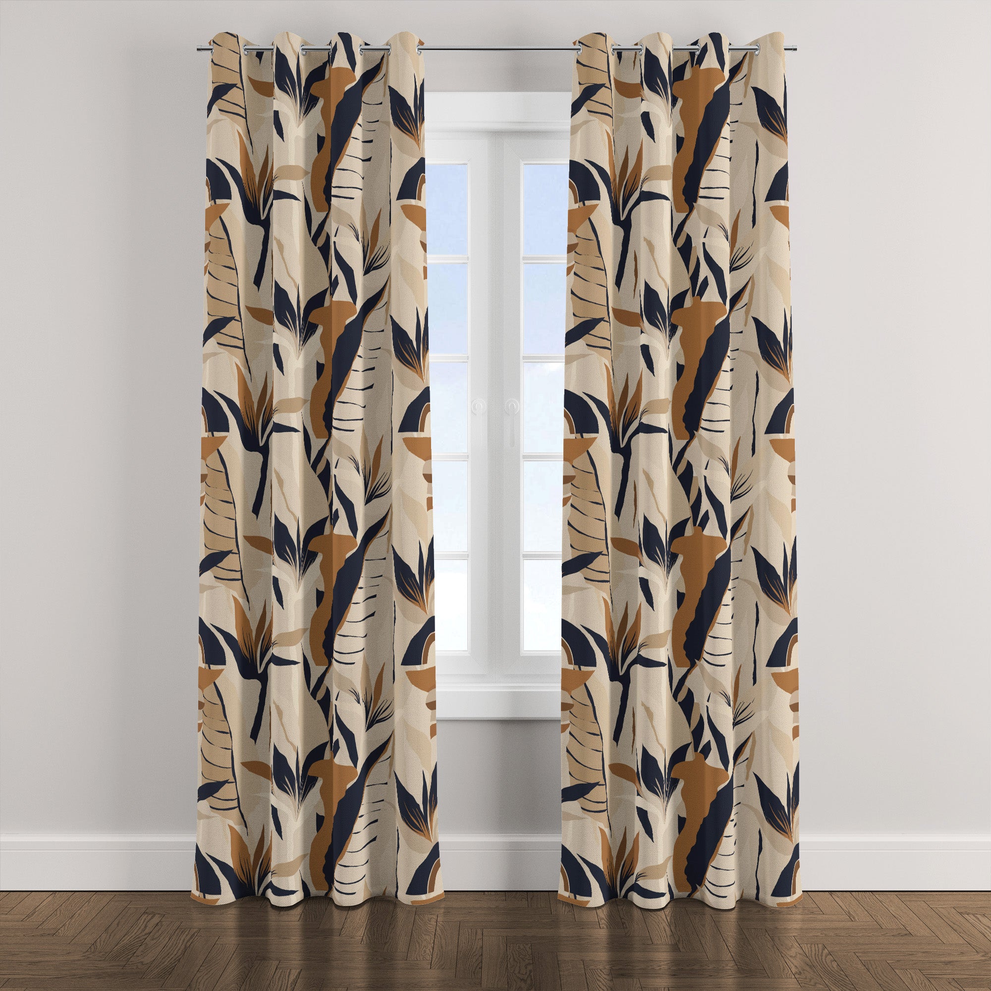 Abstract Modern Natural Colors Beige Botanical Blackout Window Curtain AYLA