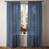 Abstract Modern Geometric Minimalist Blue Semi Sheer Window Curtain AZUL