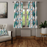 Watercolor Peacock Botanic Floral Blue White Blackout Window Curtain AZURA