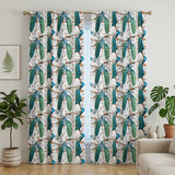 Botanical Watercolor Peacock Blue White Blackout Window Curtain AZURA