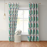 Watercolor Peacock Botanic Floral Blue White Blackout Window Curtain AZURA