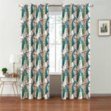 Watercolor Peacock Botanic Floral Blue White Blackout Window Curtain AZURA