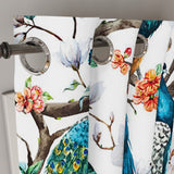 Watercolor Peacock Botanic Floral Blue White Blackout Window Curtain AZURA