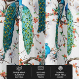 Watercolor Peacock Botanic Floral Blue White Blackout Window Curtain AZURA