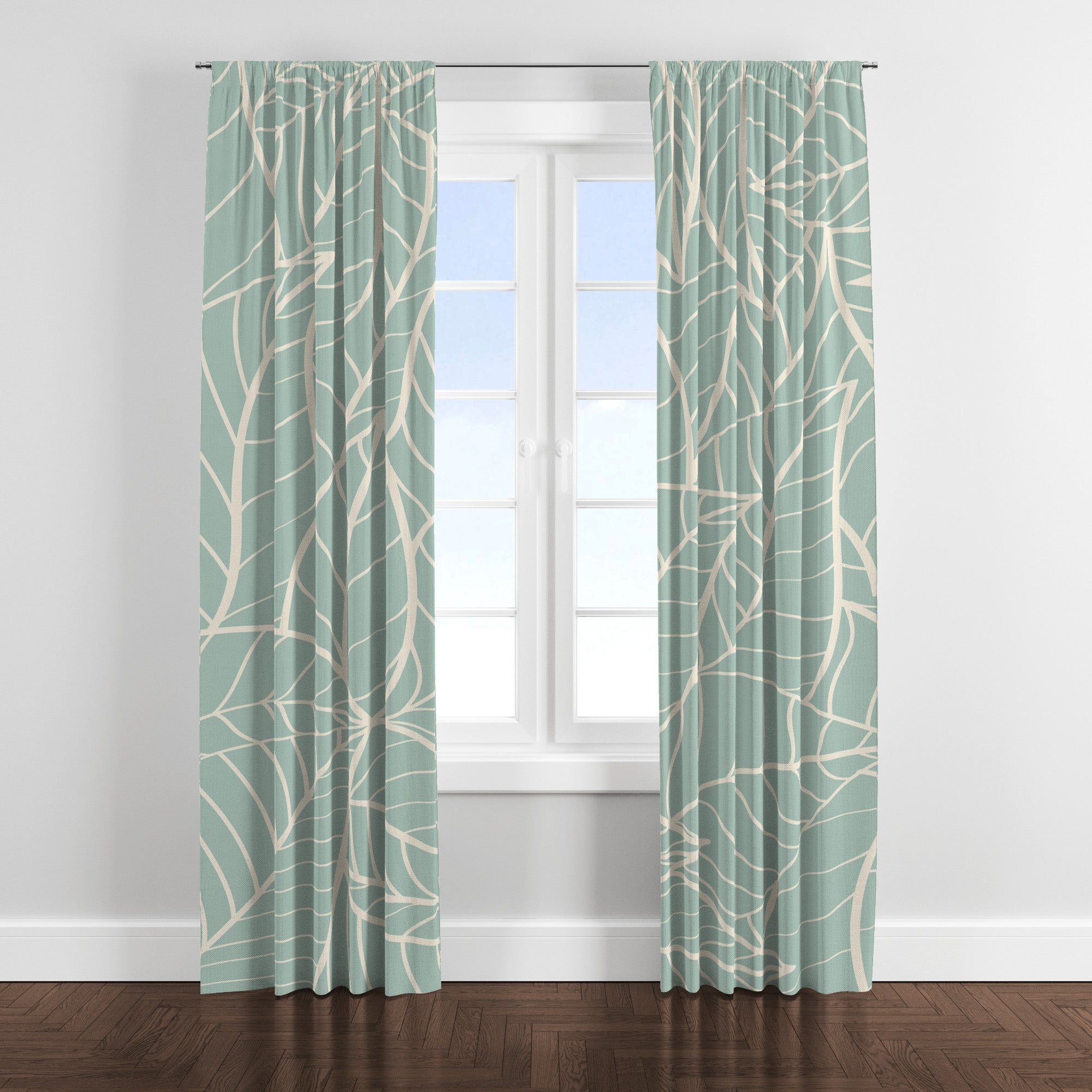 Botanical Mint Green Leaves Blackout Window Curtain BETTY