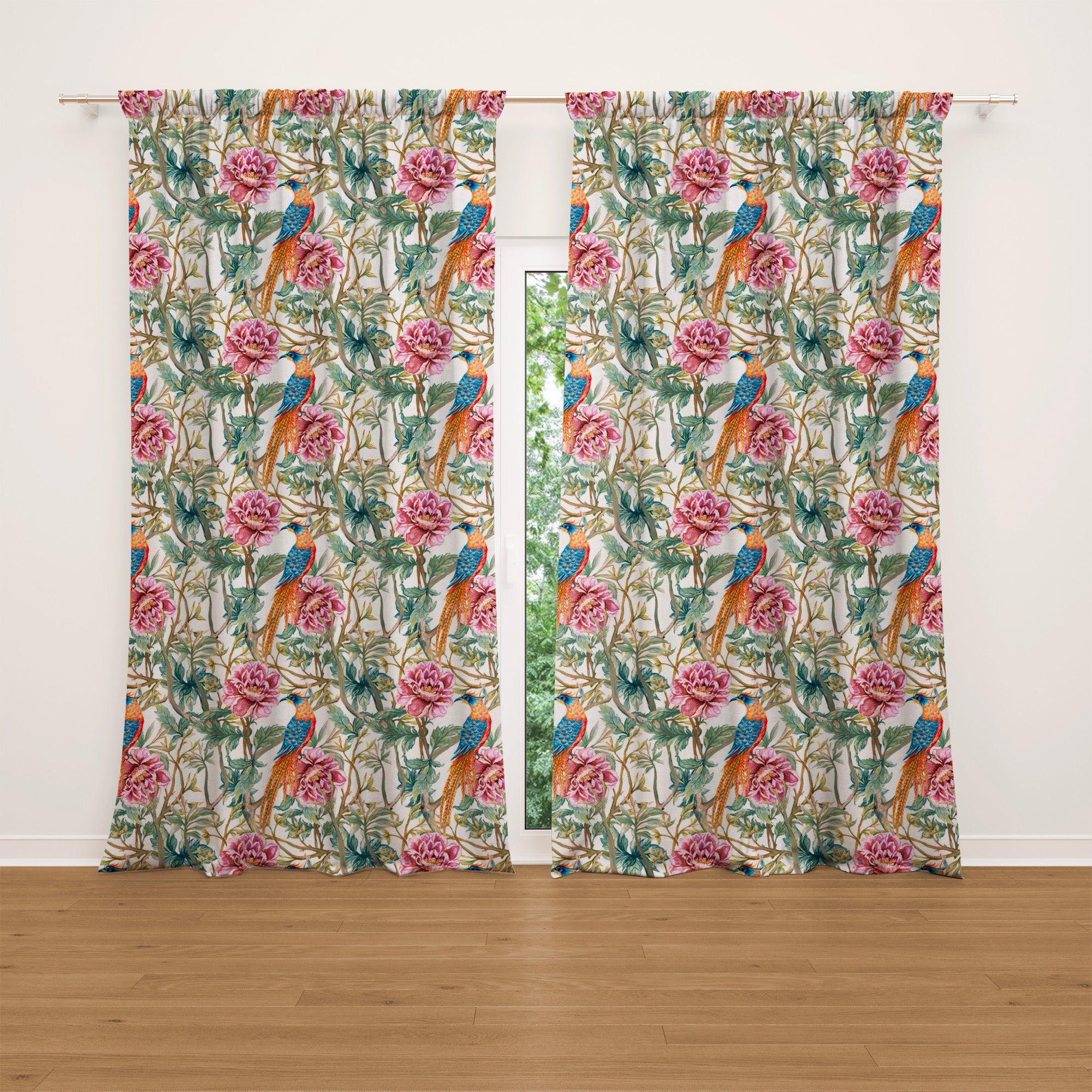 Oriental Floral Art Blossom Pheasant Blackout Window Curtain KYOKA