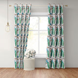 Watercolor Peacock Botanic Floral Blue White Blackout Window Curtain AZURA