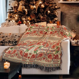 Traditional Nordic Geometric Christmas Embroidery Print Cotton Woven Throw Blanket YULE