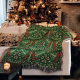 Traditional Nordic Geometric Christmas Embroidery Print Cotton Woven Throw Blanket YULE