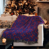 Scandinavian Christmas Geometric Red Blue Leaves Cotton Woven Throw Blanket JULE