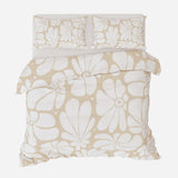 Abstract Beige White Retro 70s Floral Cotton Duvet Cover Set BLOSSOM