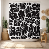 Abstract Black White Retro 70s Floral Shower Curtain BLOSSOM