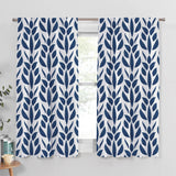 Floral Botanical Ornamental Leaf Navy Blue Blackout Window Curtain BREEZE