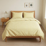 Nordic Minimalist Striped Scandinavian Cotton Duvet Cover Set BUTTER YELLOW