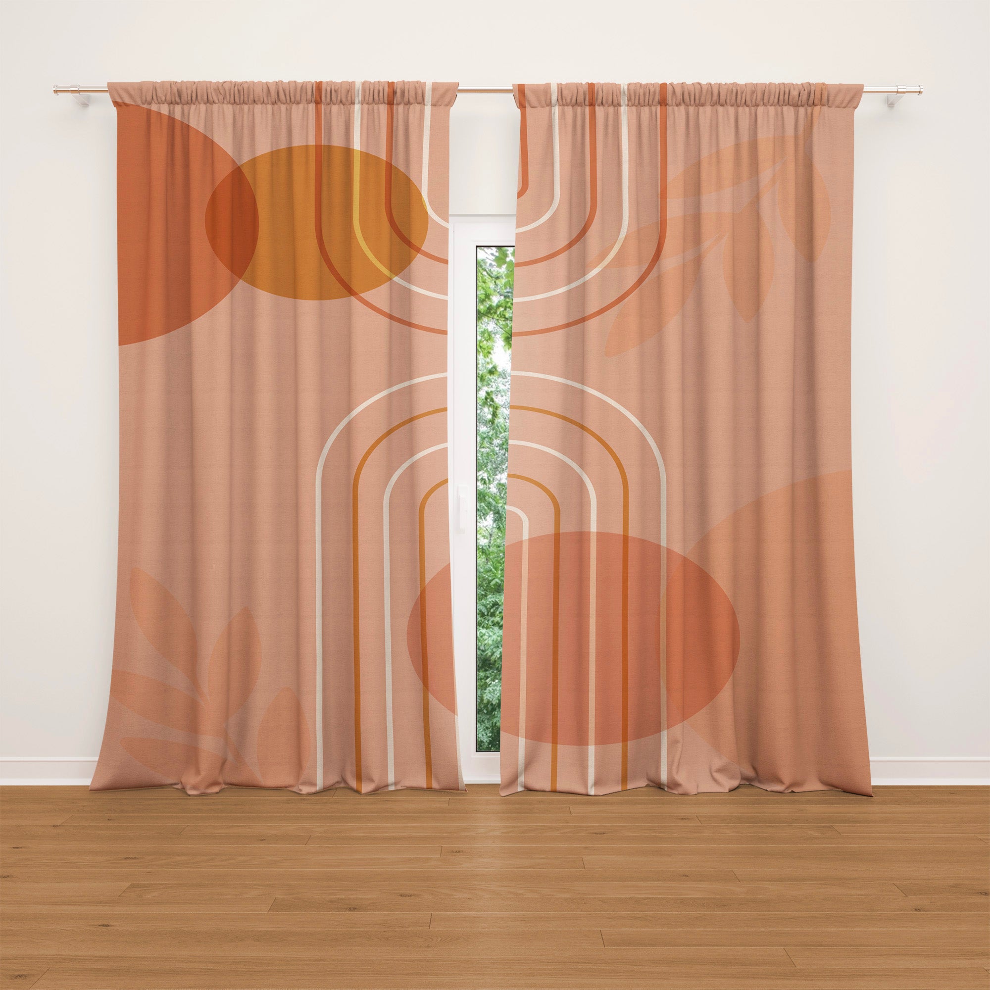 Modern Sunrise Abstract Peach Pink Blackout Window Curtains CLARA - 2 Panels