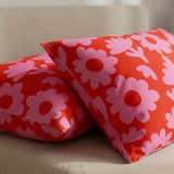 Dopamine Retro Abstract Floral Pink Red Maximalist Cotton Duvet Cover Set ROSAVIBE