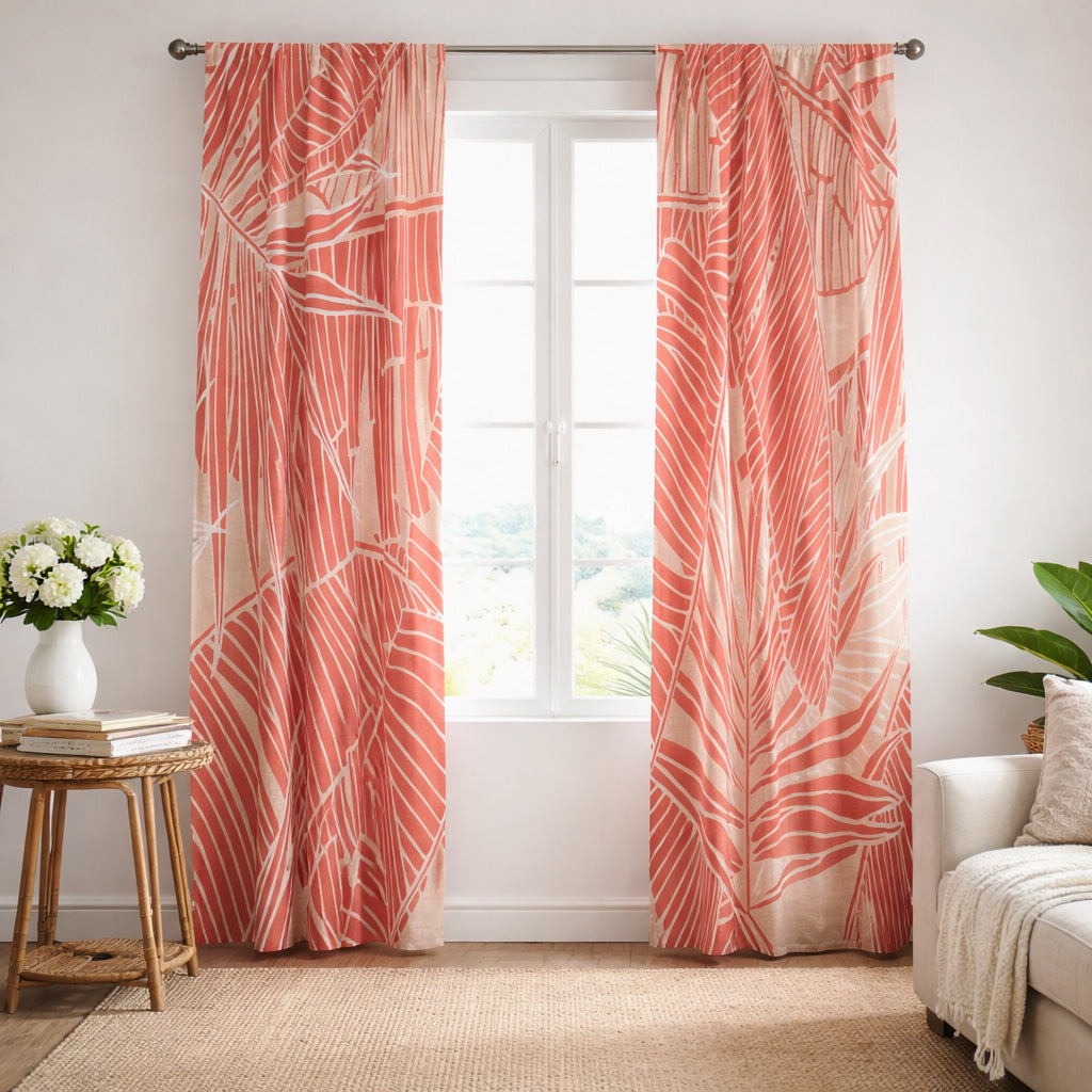 Tropical Pink Banana Leaf Blackout Window Curtains CONNIE - 2 Panels