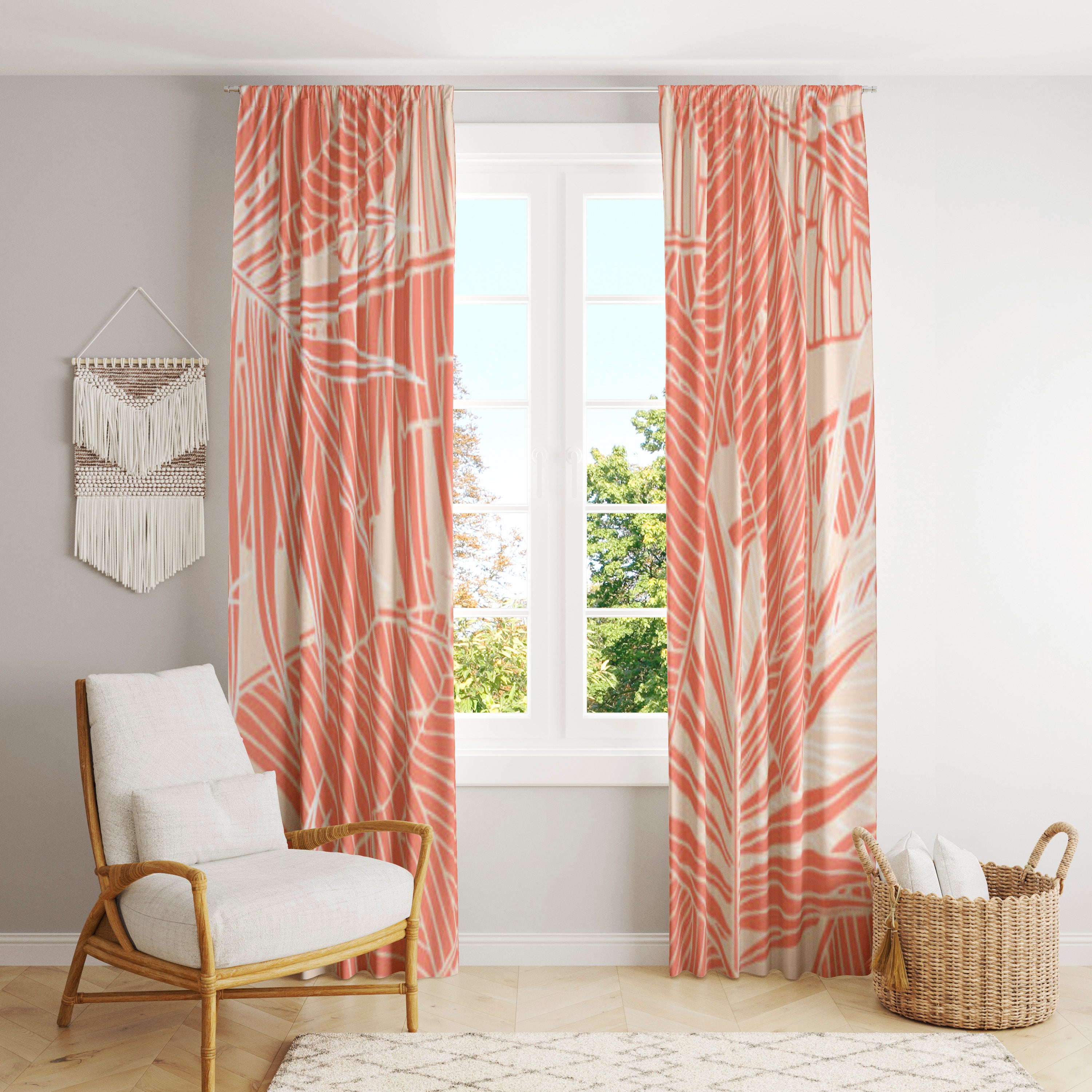 Pink Banana Leaf Tropical Blackout Window Curtains CONNIE - 2 Panels