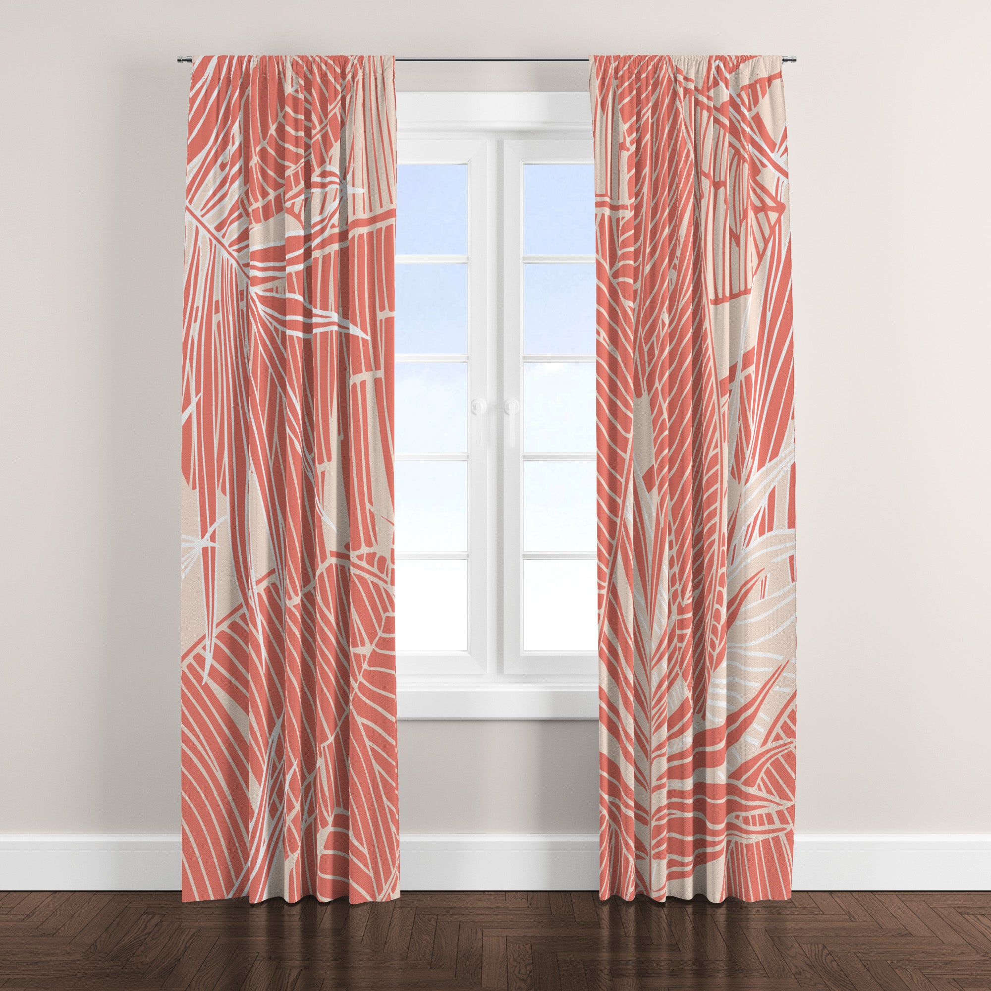 Pink Banana Leaf Tropical Blackout Window Curtains CONNIE - 2 Panels