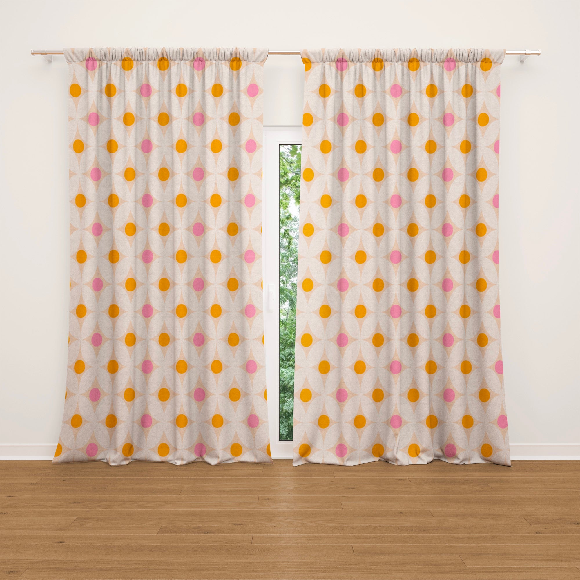 Retro Geometric Orange Pink Beige Blackout Window Curtains VIBRAZE