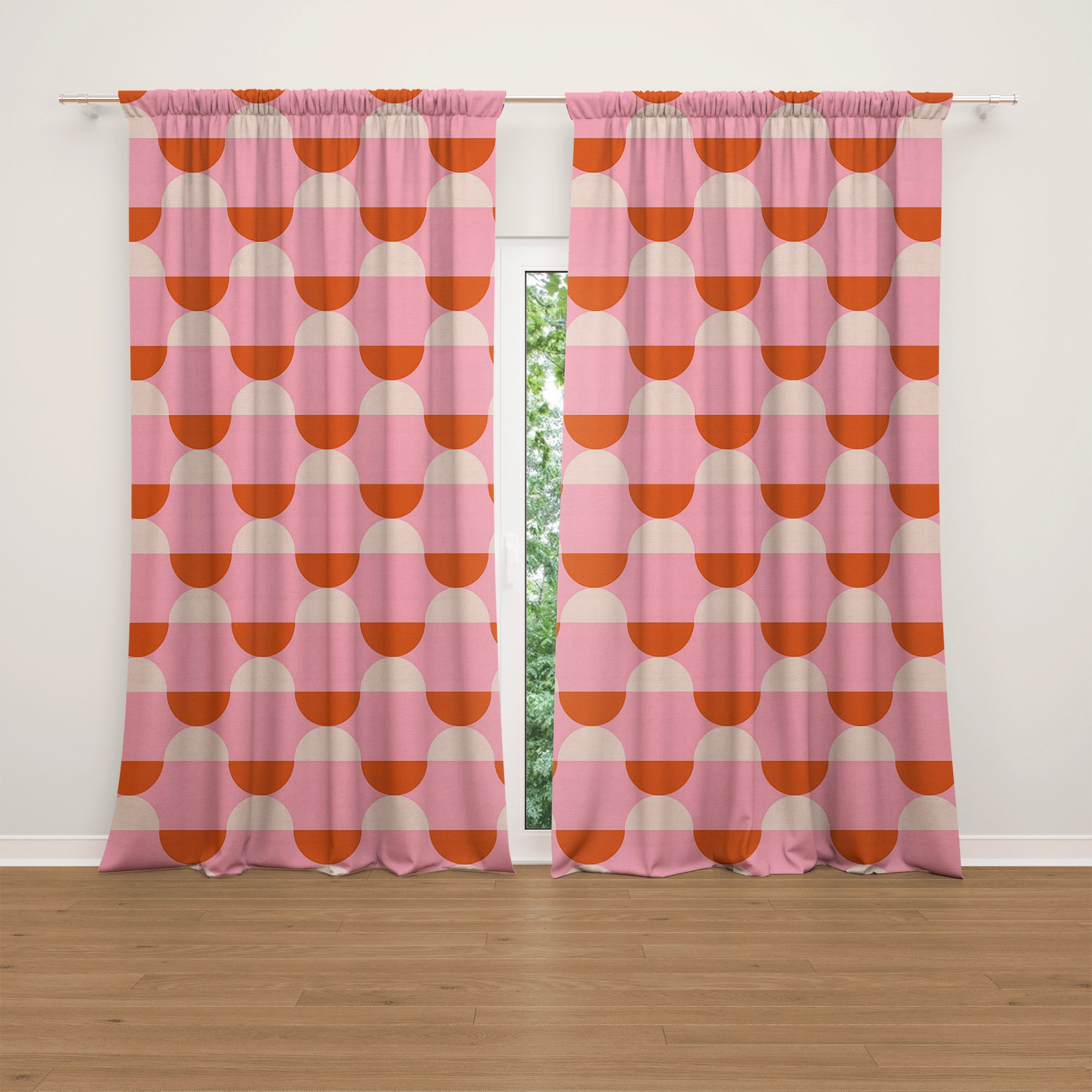 Retro Abstract Orange Pink Beige Maximalist Aesthetic Blackout Window Curtains GLOWRA