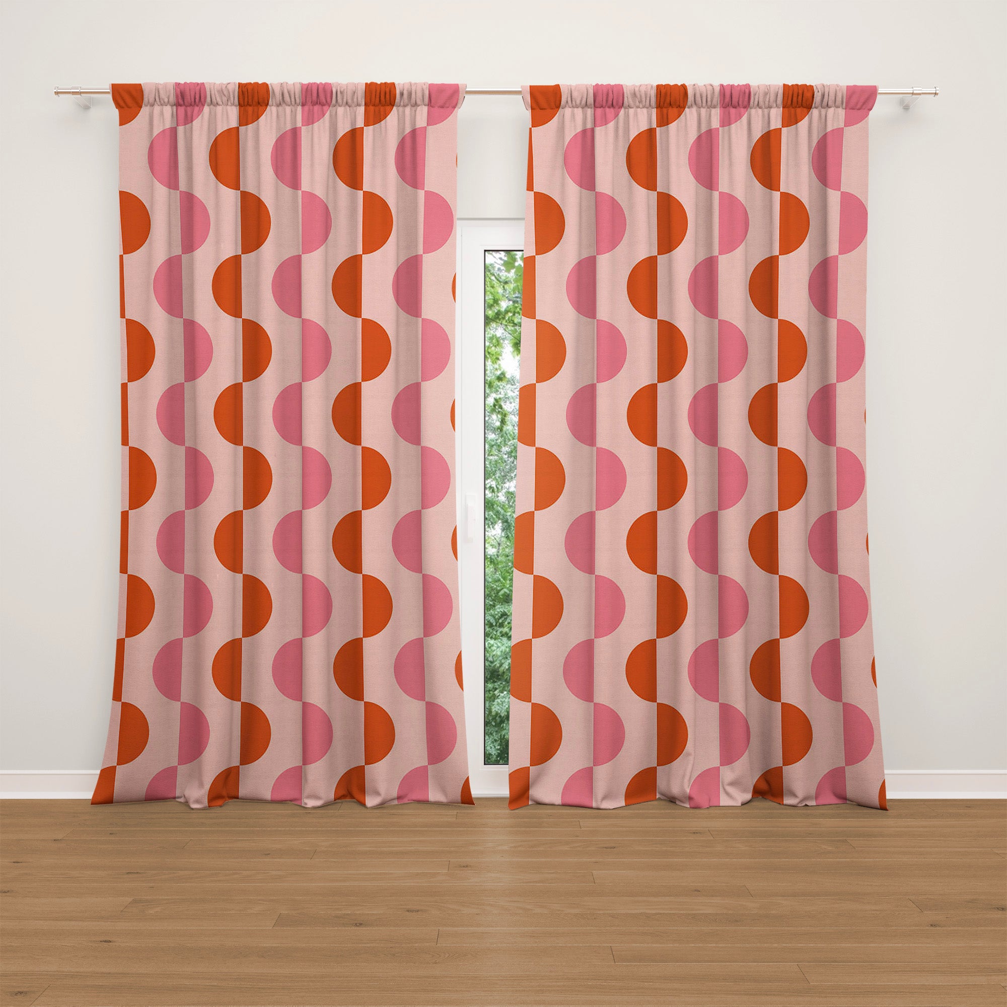 Retro Abstract Orange Pink Beige Maximalist Aesthetic Blackout Window Curtains GLOWRA