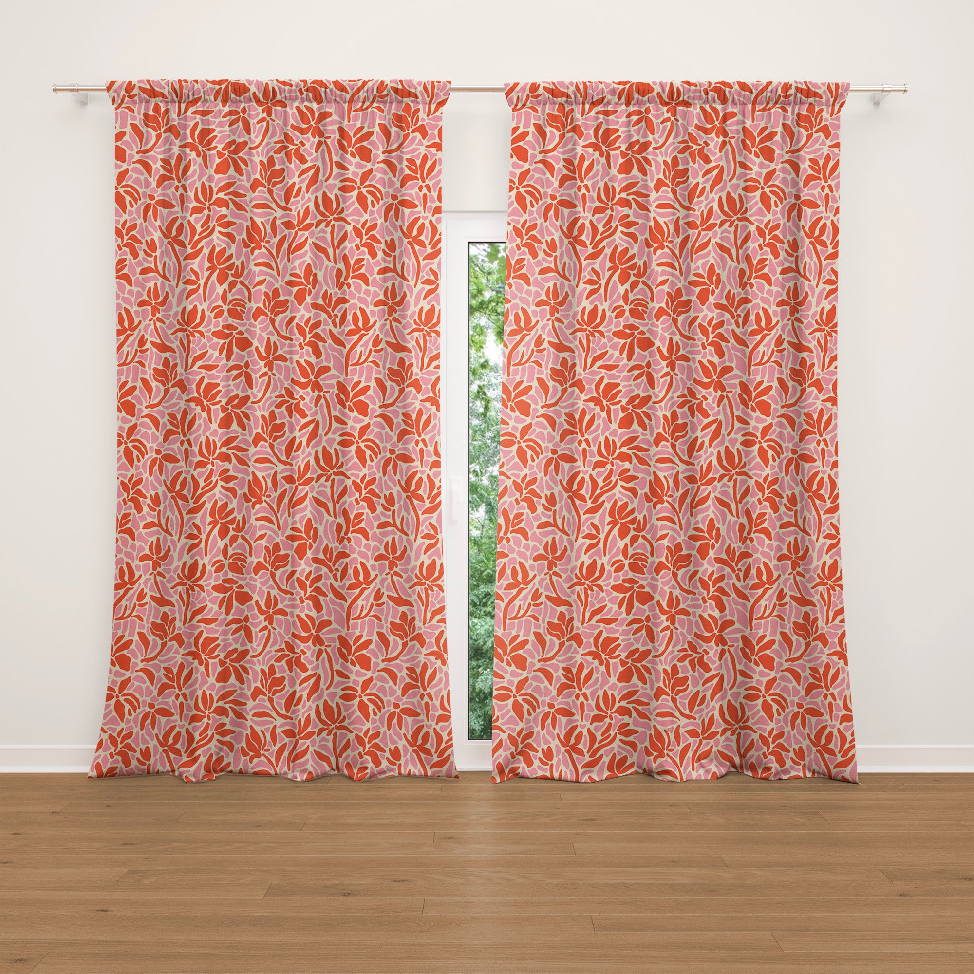 Naive Art Abstract Floral Orange Pink Blackout Window Curtain JOYETTE