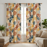 Decorative Blue Beige Brown Gold Botanical Blackout Window Curtain DAHLIA