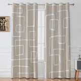 Abstract Geometric Beige White Neutral Mid Century Modern Blackout Window Curtain DANA