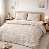 Abstract Minimalist Mid Century Modern Beige Cotton Duvet Cover Set DANA