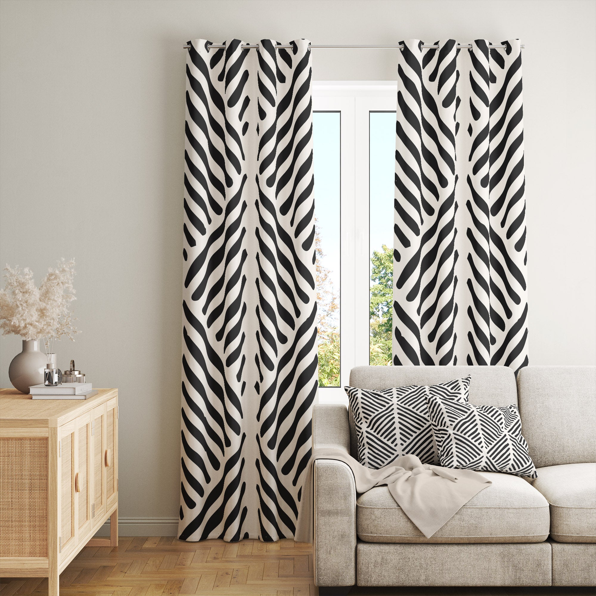 Scandinavian Geometric Black White Blackout Window Curtain Douala Shapes Decor