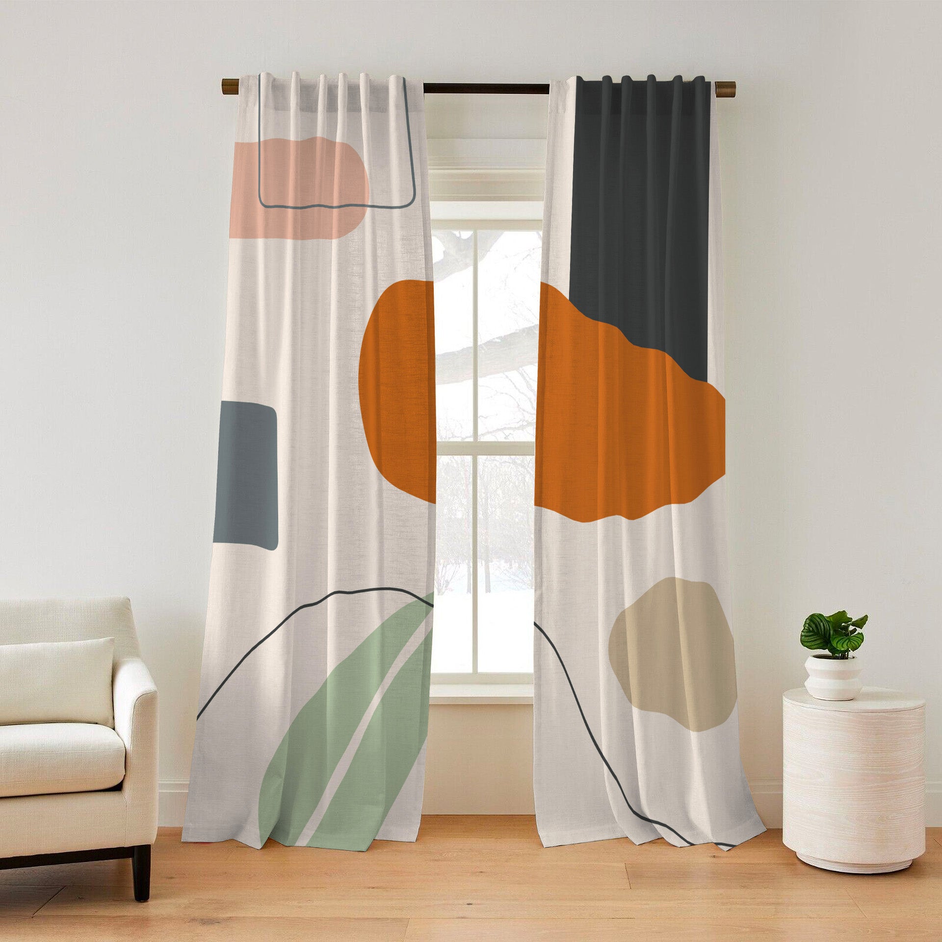 Abstract Art Mid Century Modern Geometric Pastel Blackout Window Curtains EILEEN - 2 Panels - Nursery Curtains