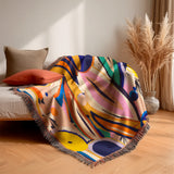 Abstract Hand Drawn Exotic Multicolor Cotton Woven Throw Blanket ESILDA