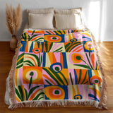 Vibrant Summer Tropical Cotton Woven Throw Blanket EUNOIA