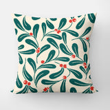 Mistletoe Branch Christmas Floral Green Red Throw Pillow Cover MISTLETOE