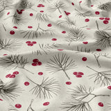 Pine Tree Red Berries Christmas Foliage Off-White Cotton Duvet Cover Set EVE