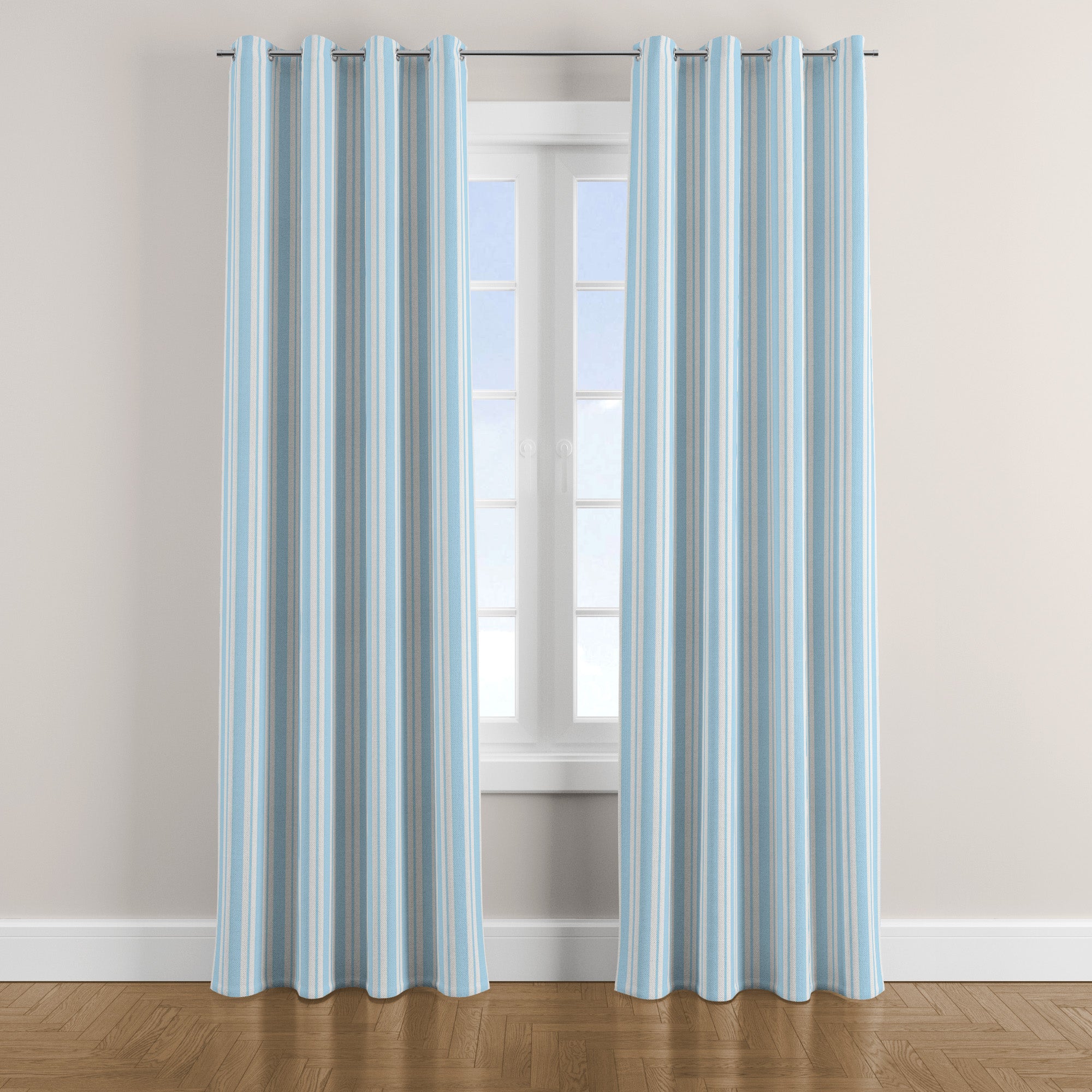 Scandinavian Striped Light Blue White Blackout Window Curtain FJORD