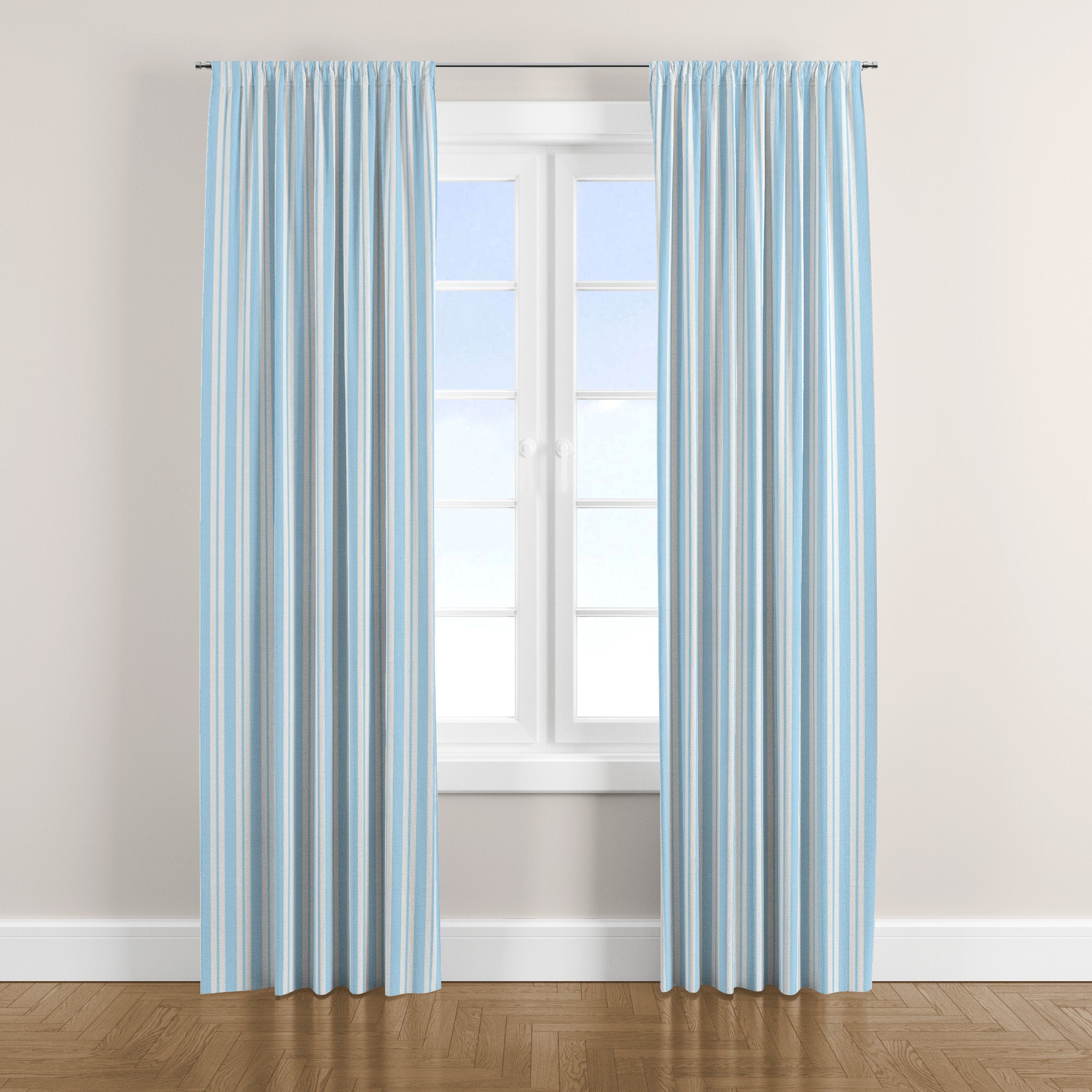 Scandinavian Striped Light Blue White Blackout Window Curtain FJORD