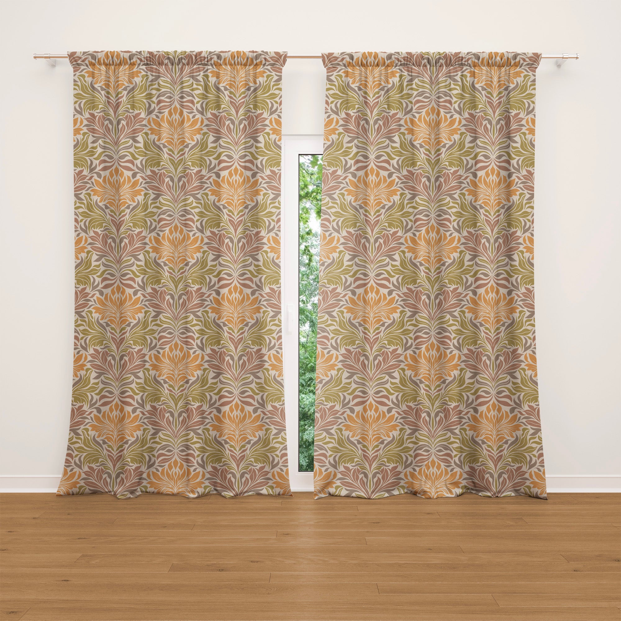 Warm Botanical Retro Floral Damask Blackout Window Curtain FLORIANNE